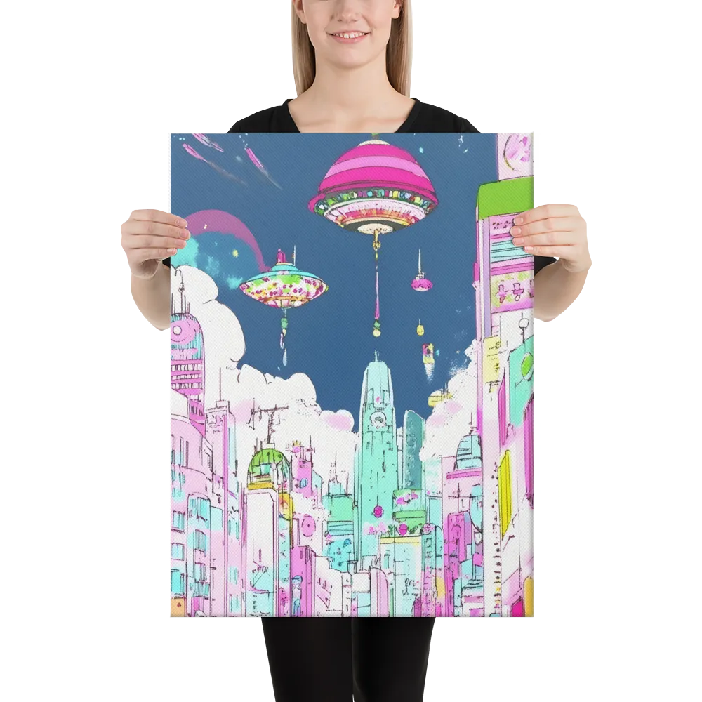 Futuristic Cityscape with Floating Structures | Canvas | 18″×24″
