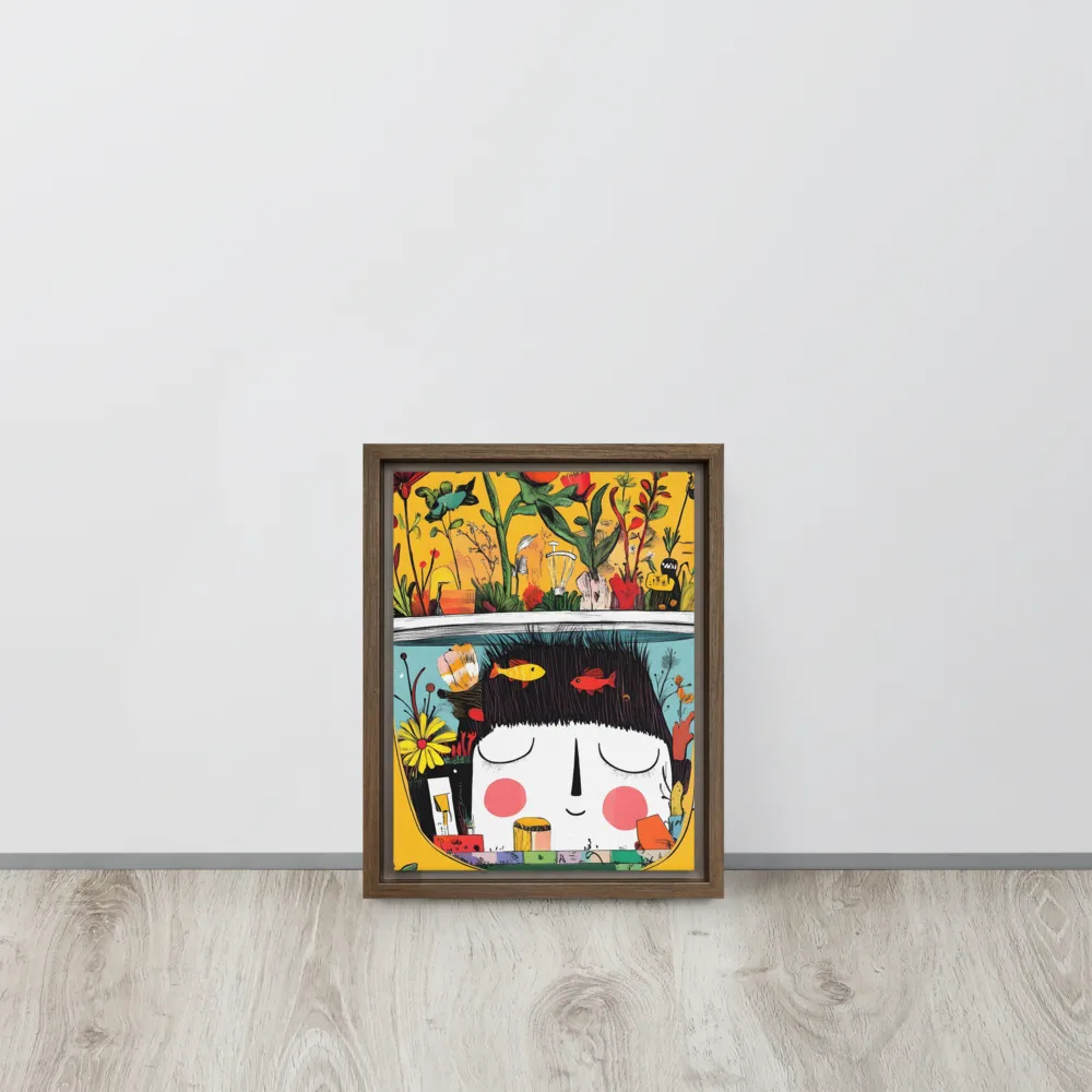 Whimsical Garden Head | Canvas with Brown Frame | 9″×12″