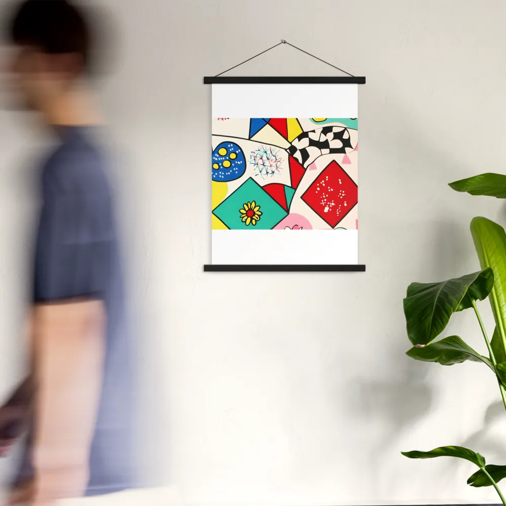 Joyful Geometry: A Playful Dance of Shapes and Colors | Poster With Black Wood Hanger | 18″×24″