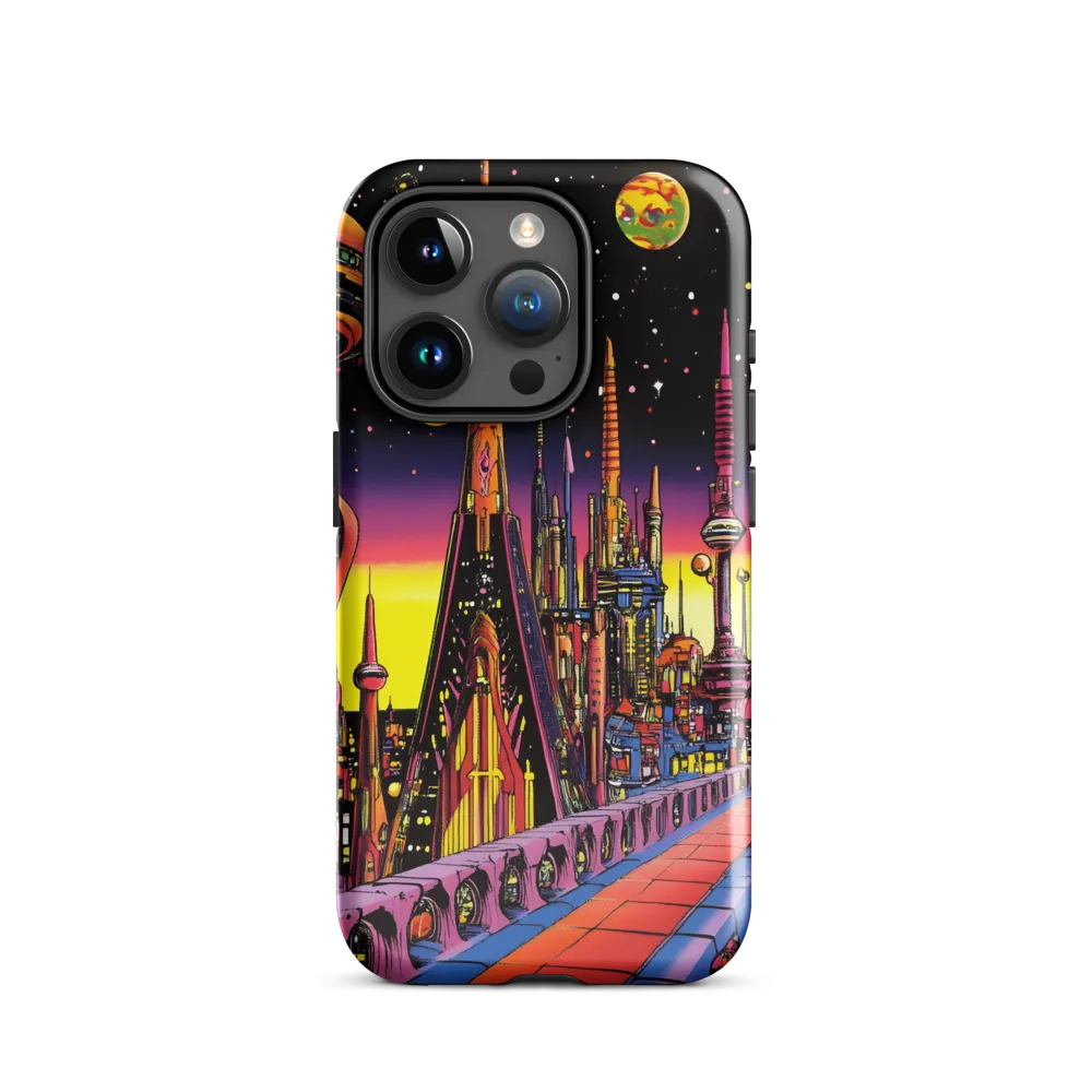 Futuristic Cosmos: A Journey Through Neon Cities | Phone Case |  15 Pro | Tough Case | Glossy