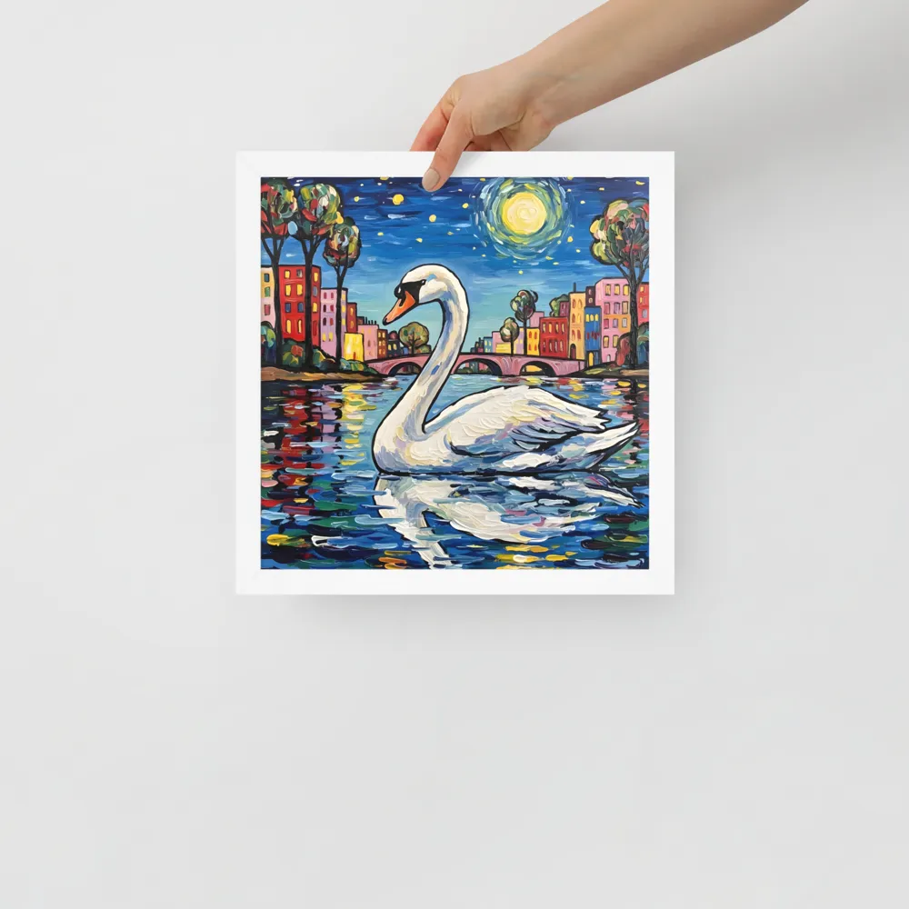 Moonlit Swan 
 Poster with White Frame | 12″x 12″