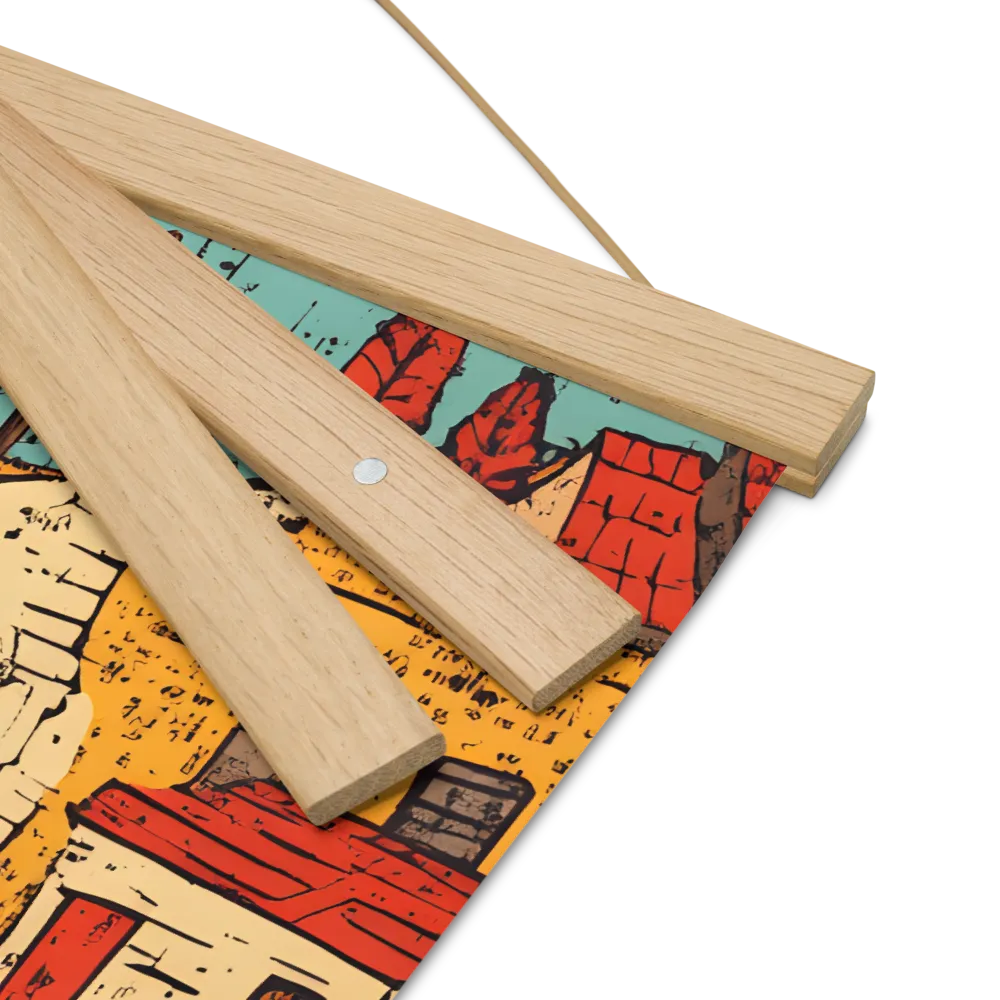 Whimsical Village Landscape | Poster With Oak Wood Hanger | 16″×16″