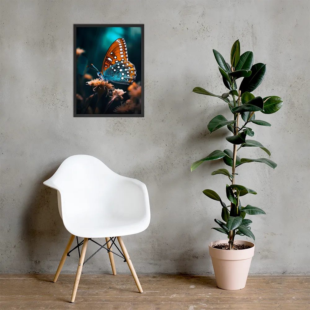 Whispers of Color: The Butterfly's Embrace | Poster with Black Frame | 18″×24″