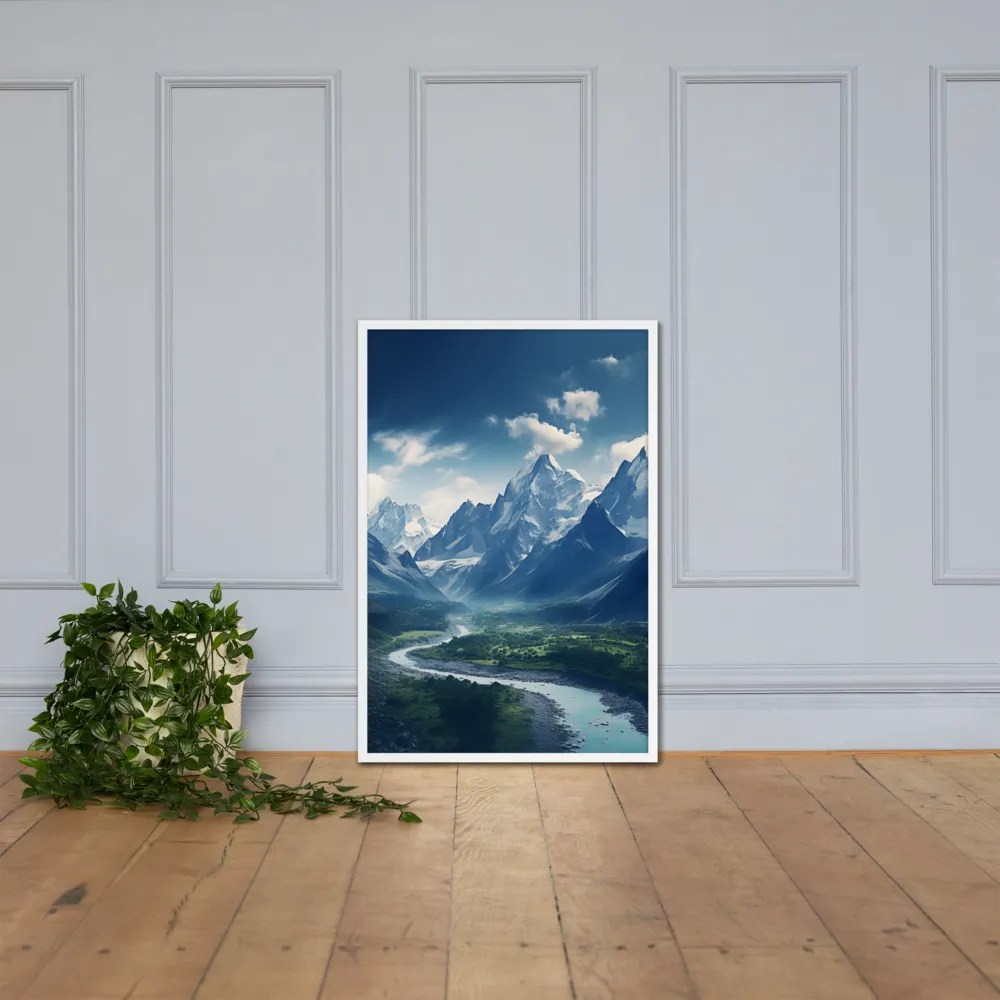 Majestic Serenity: A Landscape of Mountains and Rivers | Poster with White Frame | 24″×36″