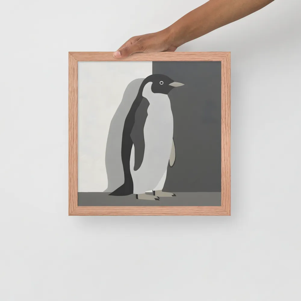 Monochrome Penguin 
 Poster with Red oak Frame | 14″x 14″