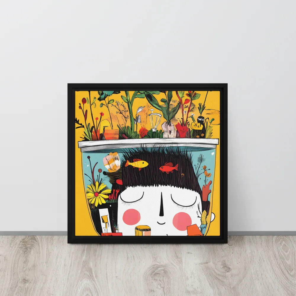 Whimsical Garden Head | Canvas with Black Frame | 16″×16″