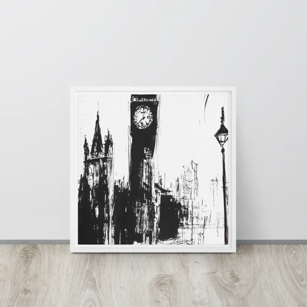Clock Tower in Motion | Canvas with White Frame | 16″×16″