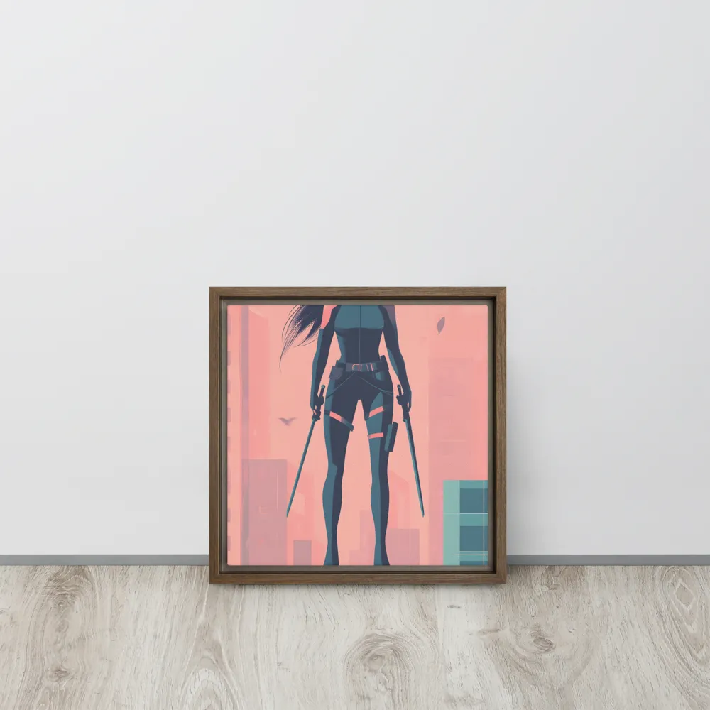 Urban Sentinel: A Warrior's Stand | Canvas with Brown Frame | 12″×12″