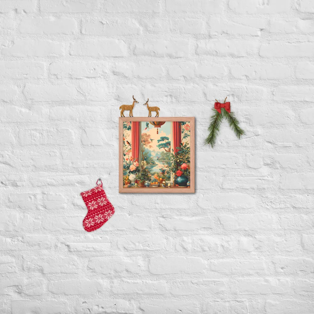 Window to the Garden 
 Poster with Red oak Frame | 12″x 12″