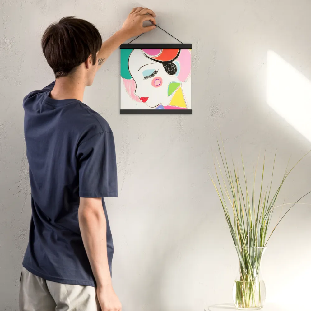 Whimsical Portrait in Colorful Abstraction | Poster With Black Wood Hanger | 12″×12″