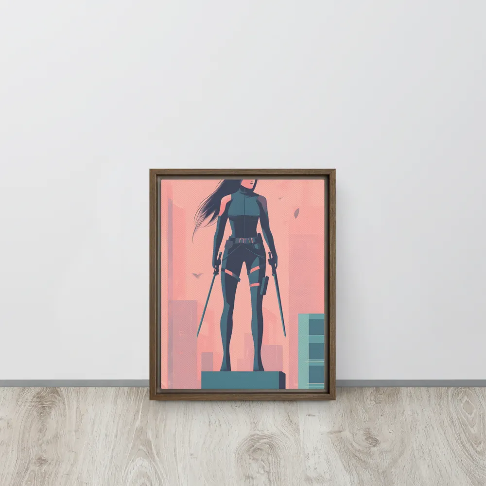 Urban Sentinel: A Warrior's Stand | Canvas with Brown Frame | 11″×14″
