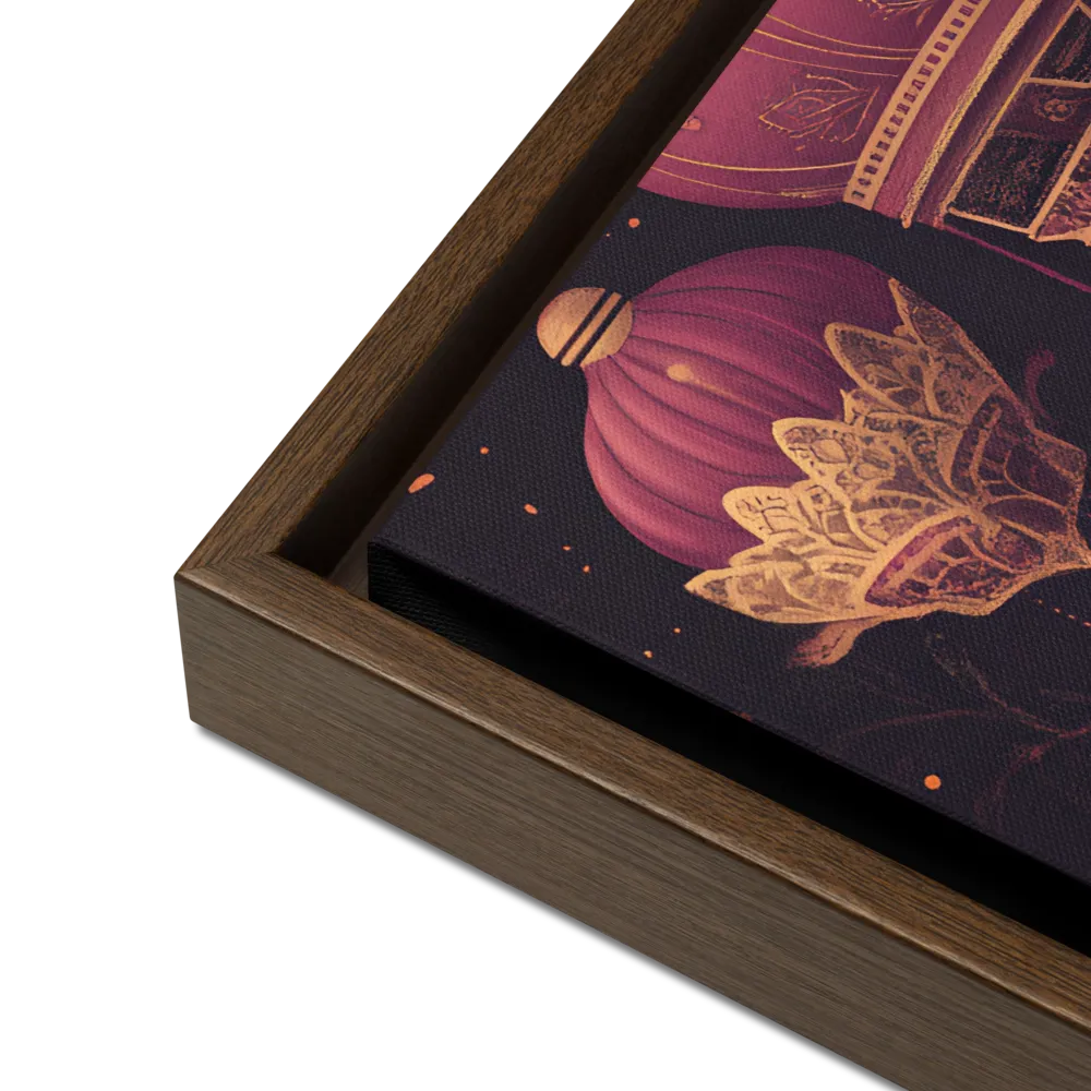 Ornate Harmony: A Digital Floral Architecture | Canvas with Brown Frame | 16″×20″