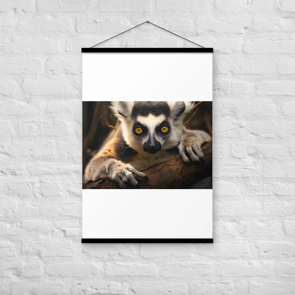 The Watchful Lemur | Poster With Black Wood Hanger | 24″×36″