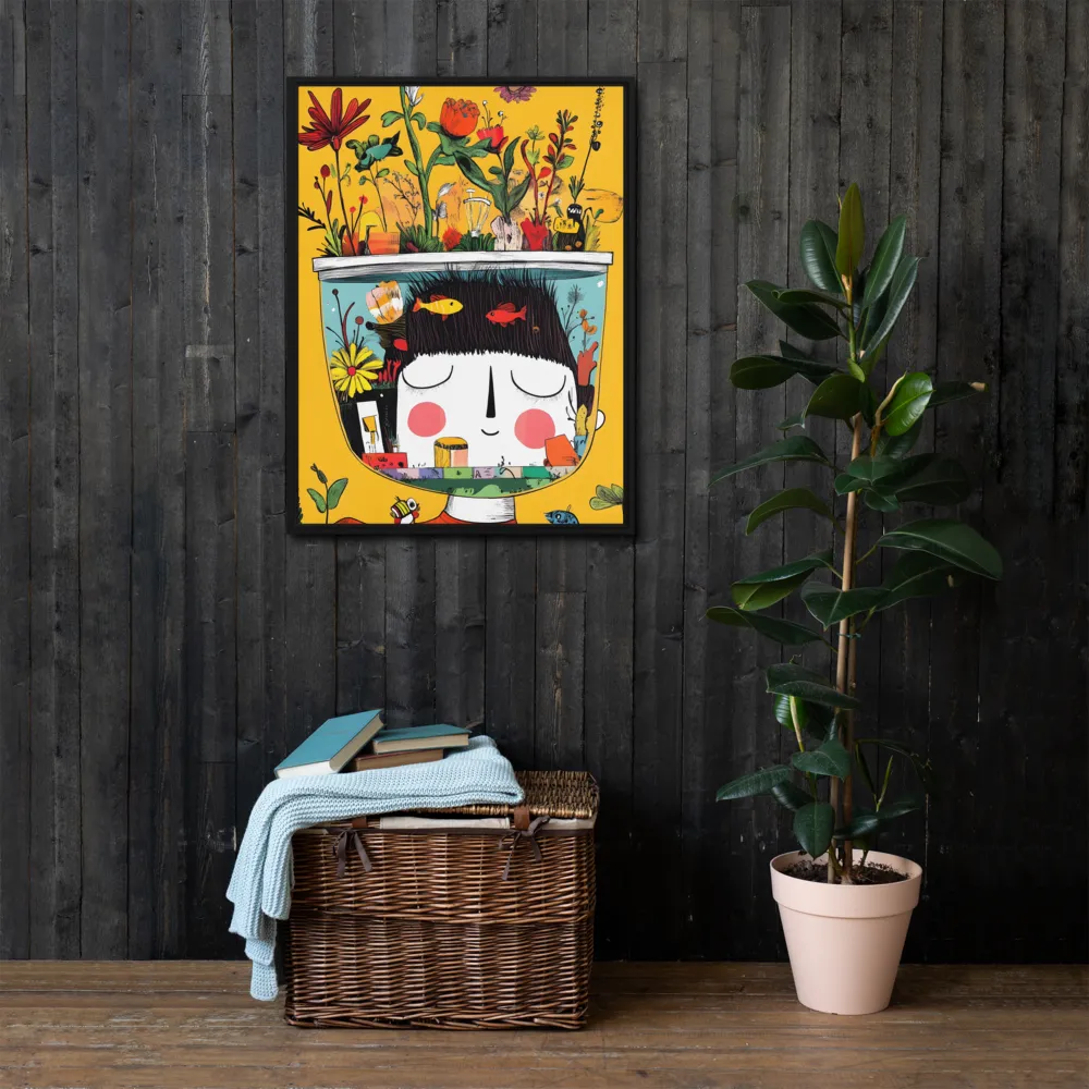 Whimsical Garden Head | Canvas with Black Frame | 24″×32″