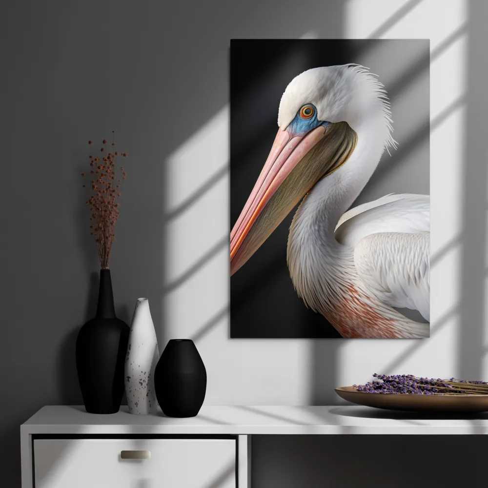 Elegance in White: The Pelican | Metal Print | 20″×30″