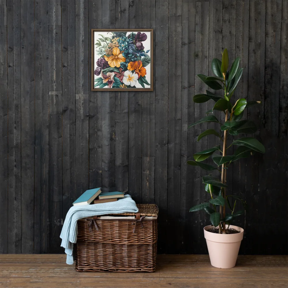 Floral Symphony | Canvas with Brown Frame | 16″×16″
