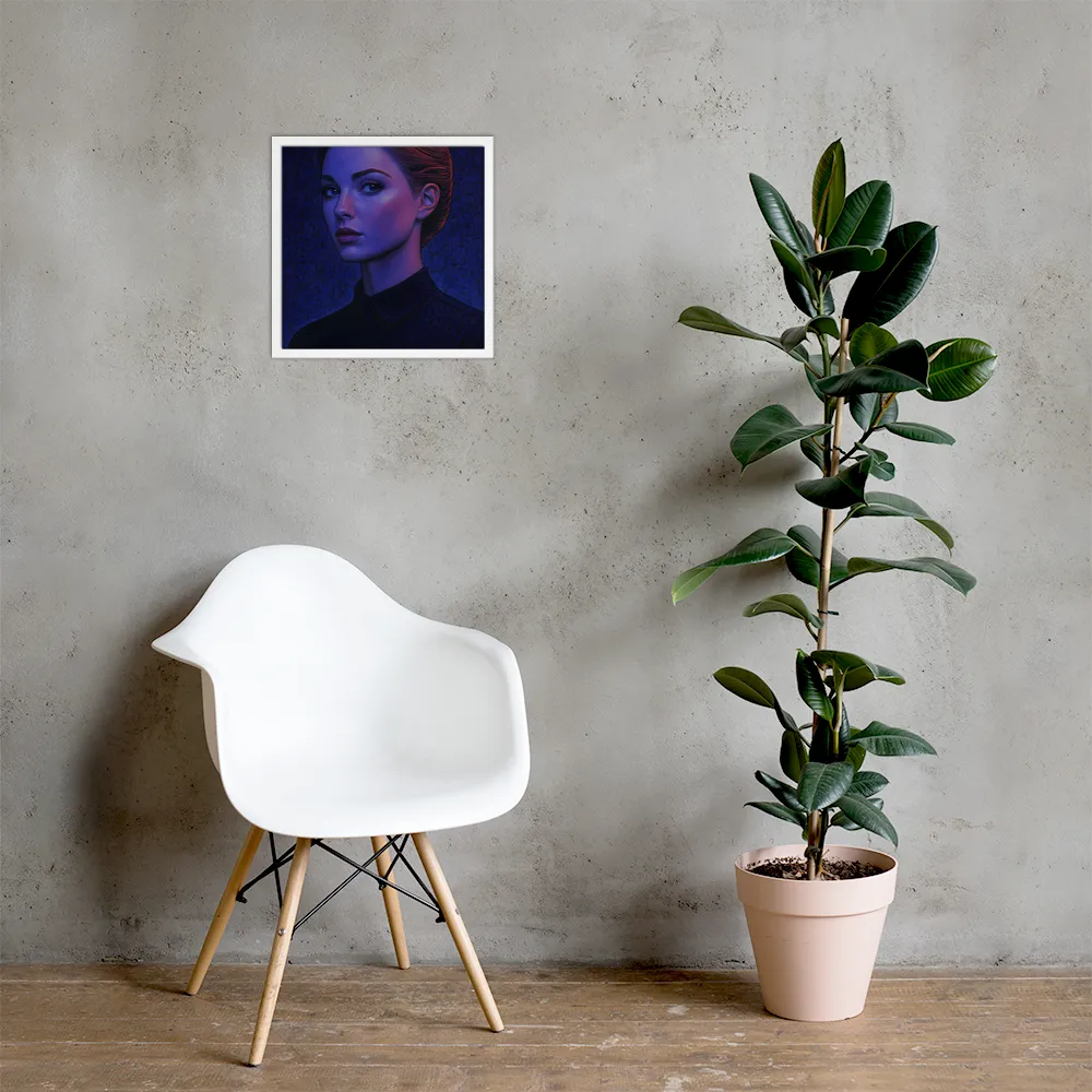 Ethereal Portrait in Blue and Red | Poster with White Frame | 16″×16″