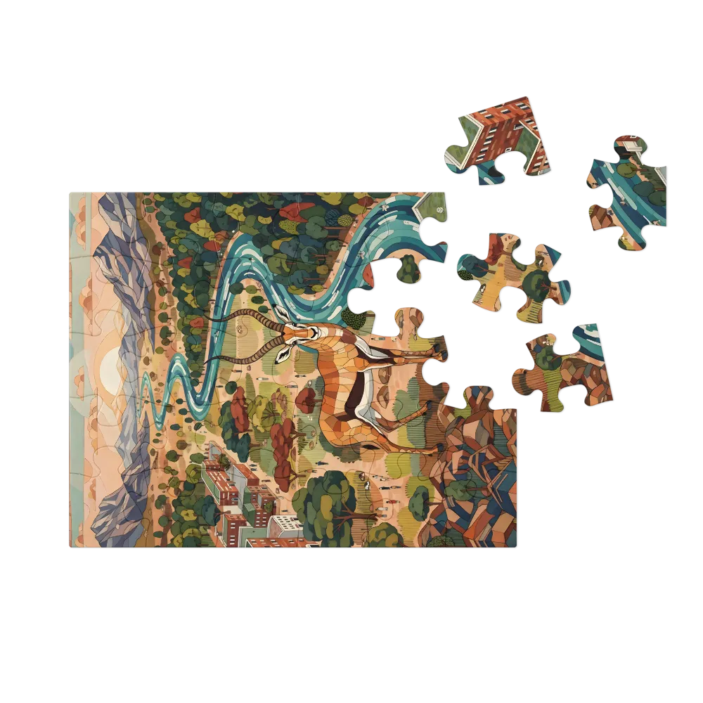 Antelope at the River 
 Jigsaw Puzzle in Tin Box