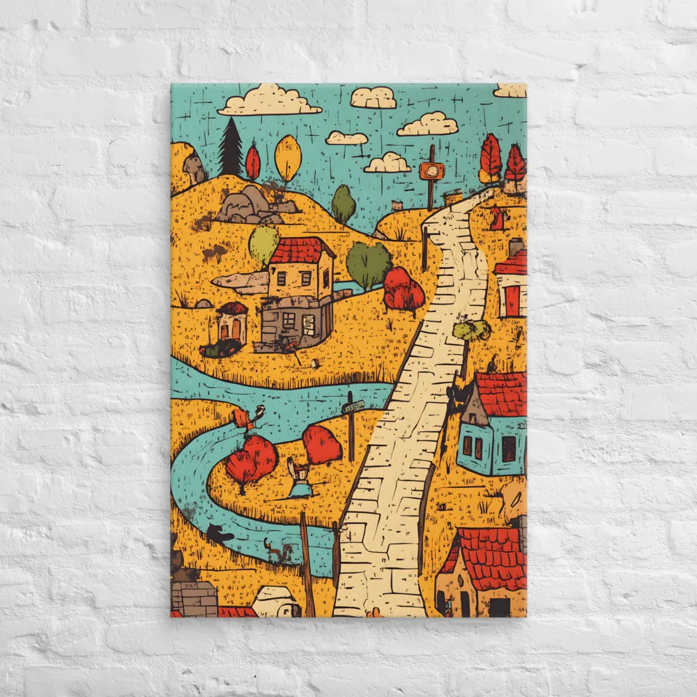 Whimsical Village Landscape | Canvas | 24″×36″