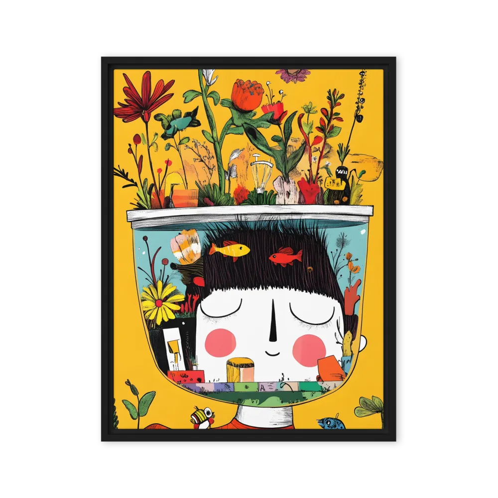 Whimsical Garden Head | Canvas with Black Frame | 24″×32″