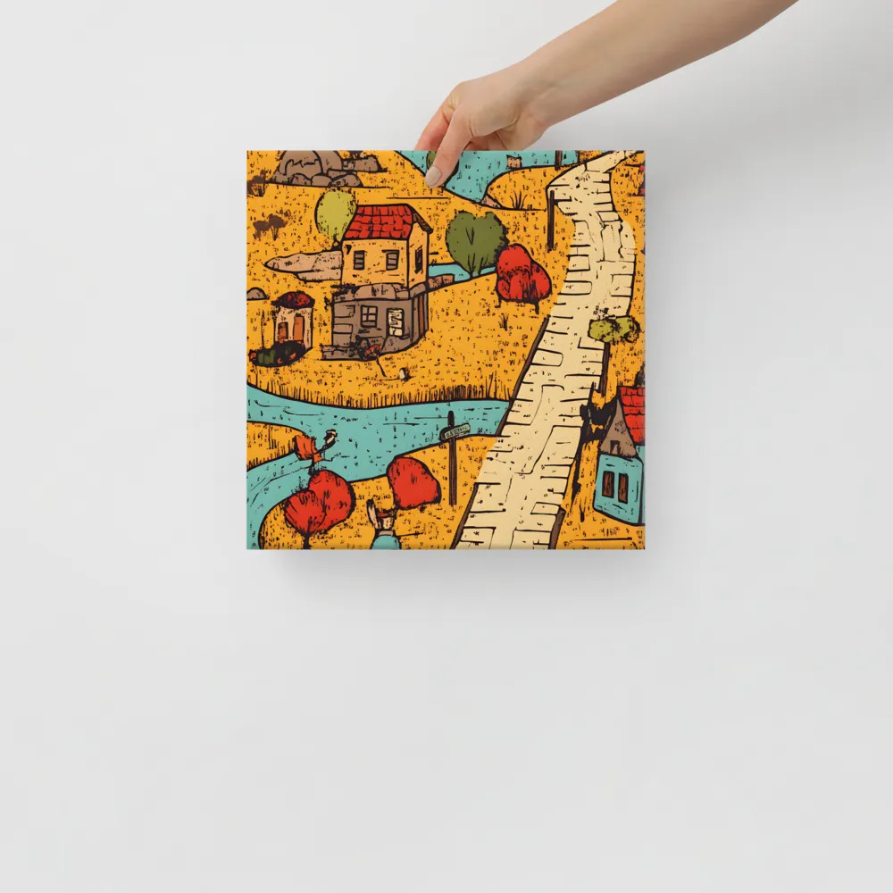 Whimsical Village Landscape | Canvas | 12″×12″