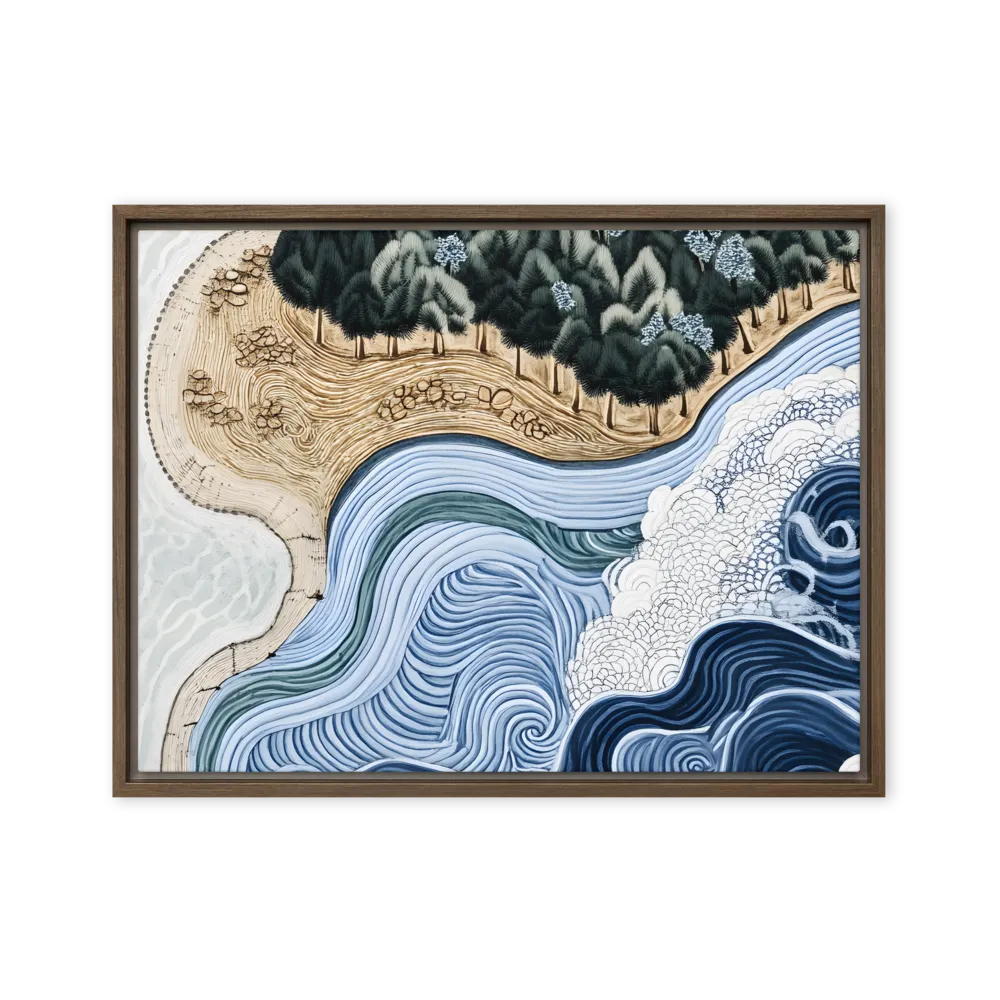 Oceanic Harmony: A Tranquil Landscape | Canvas with Brown Frame | 18″×24″
