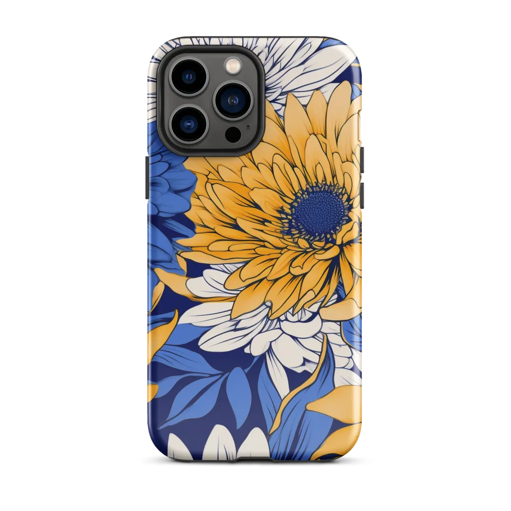 Floral Harmony in Blue and Yellow | Phone Case |  13 Pro Max | Tough Case | Glossy