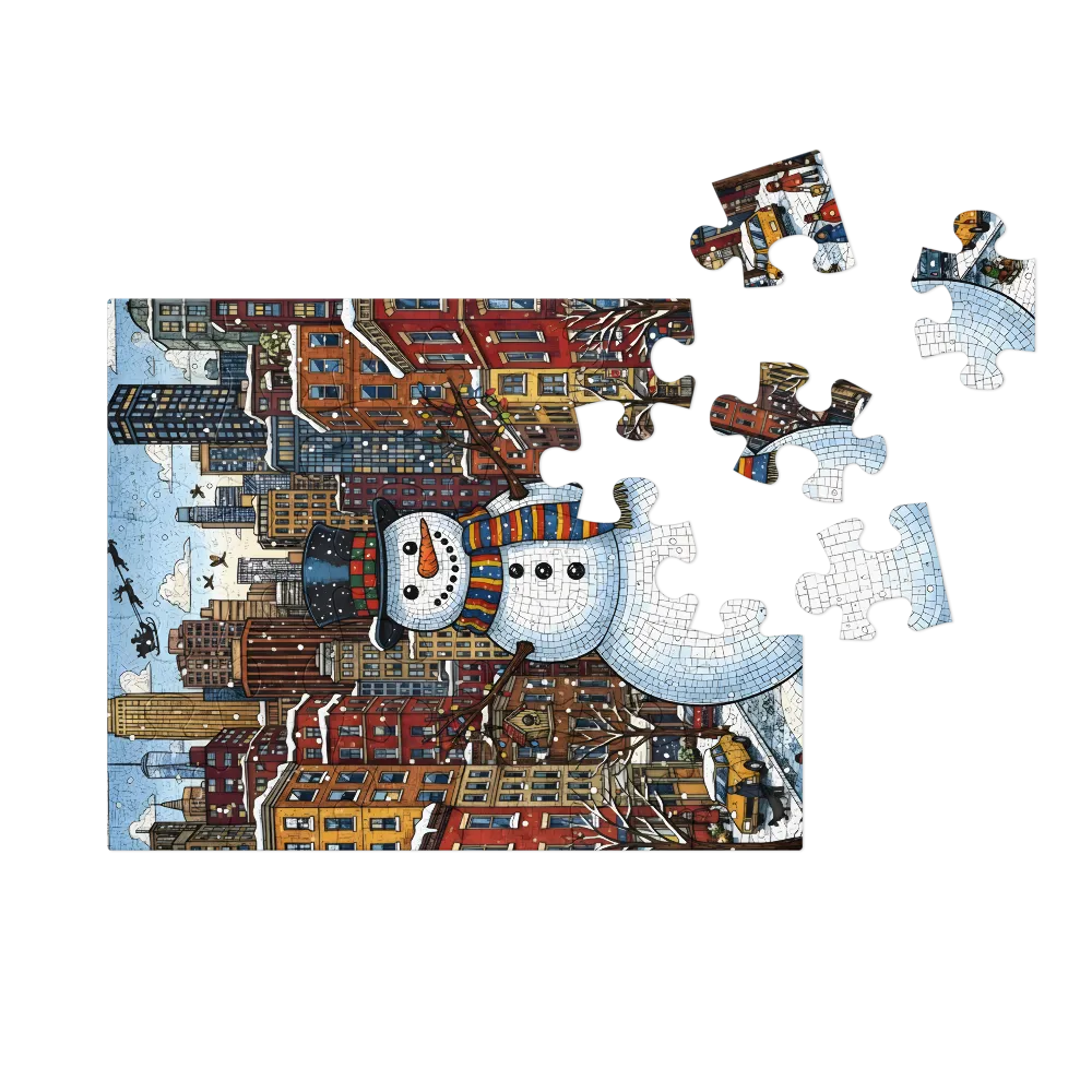 Urban Snowman Mosaic 
 Jigsaw Puzzle in Tin Box