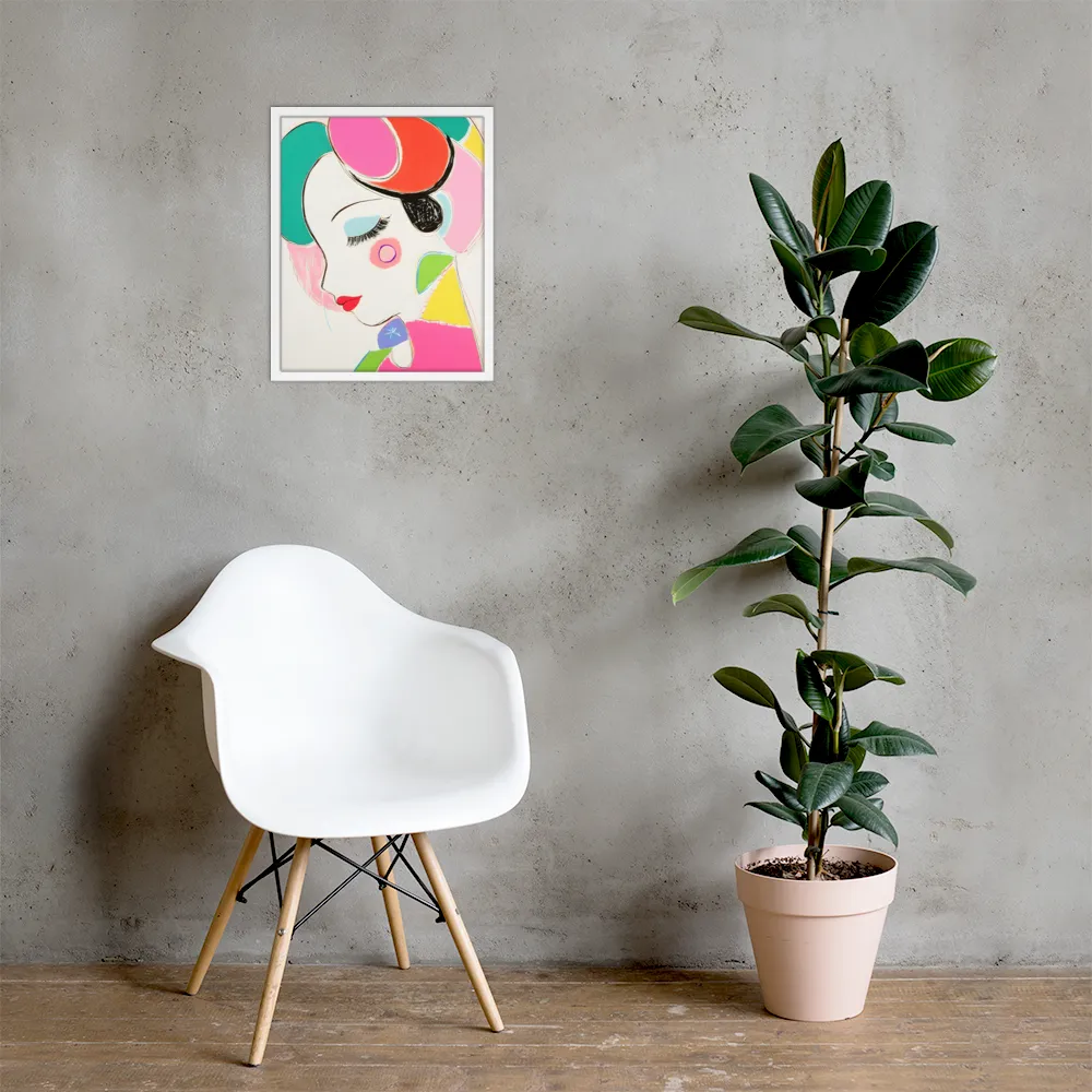 Whimsical Portrait in Colorful Abstraction | Poster with White Frame | 16″×20″
