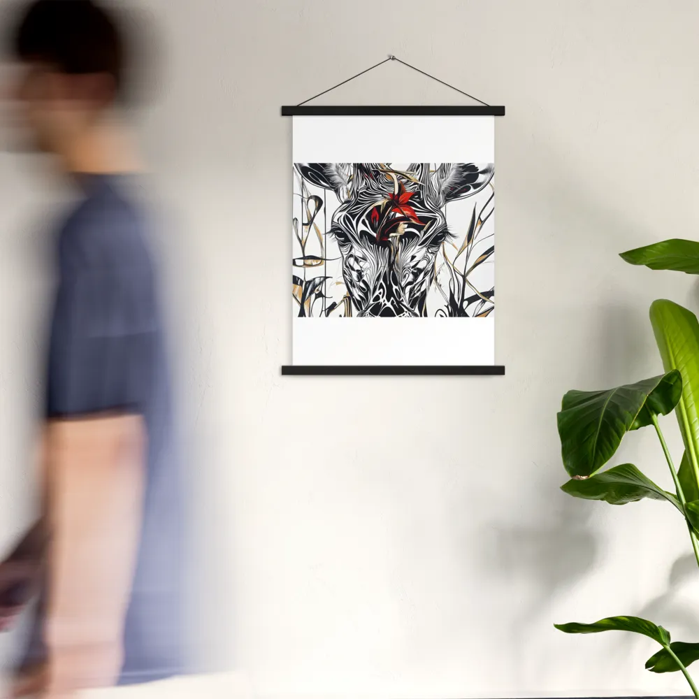 Floral Elegance: The Giraffe's Portrait | Poster With Black Wood Hanger | 18″×24″