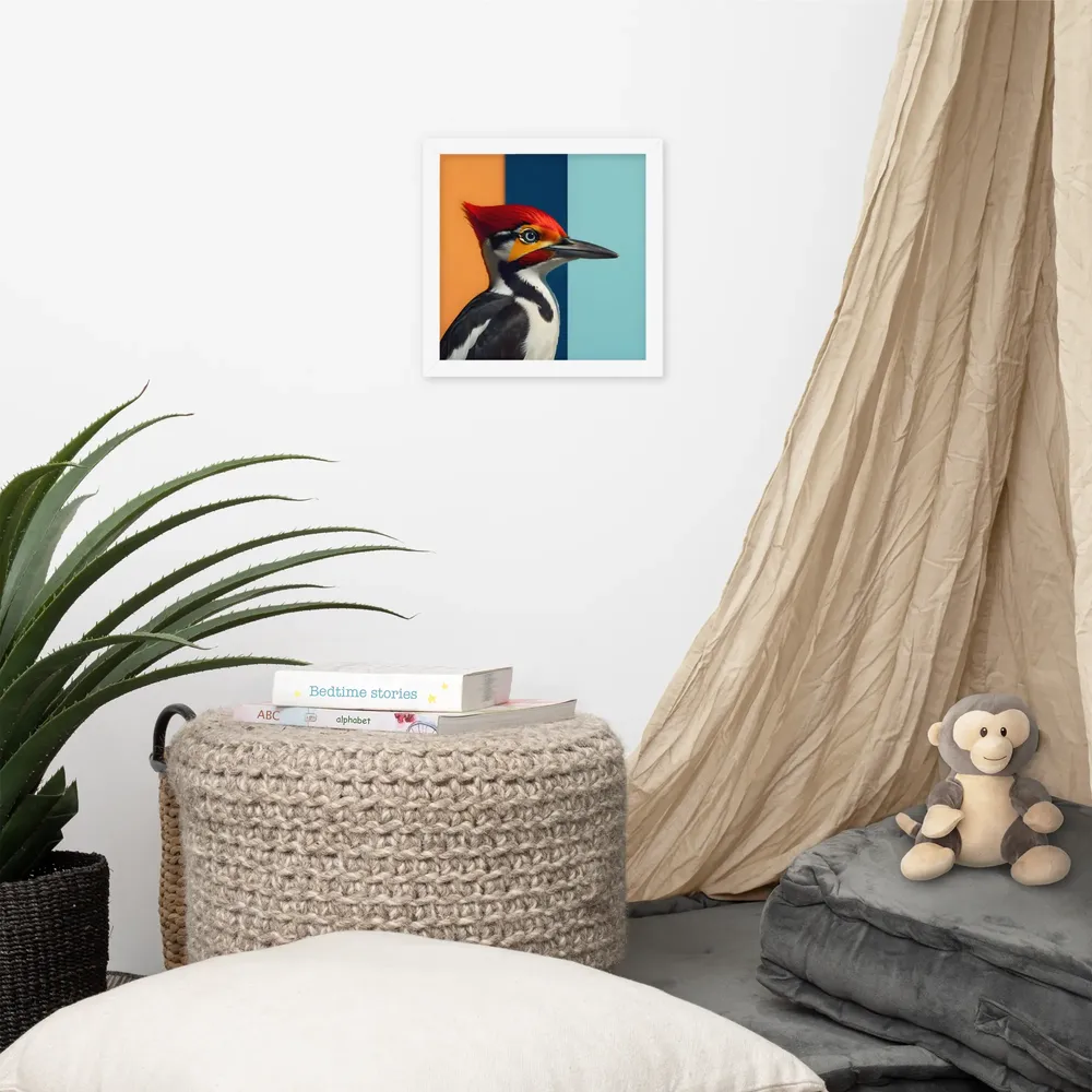 Geometric Woodpecker 
 Poster with White Frame | 10″x 10″