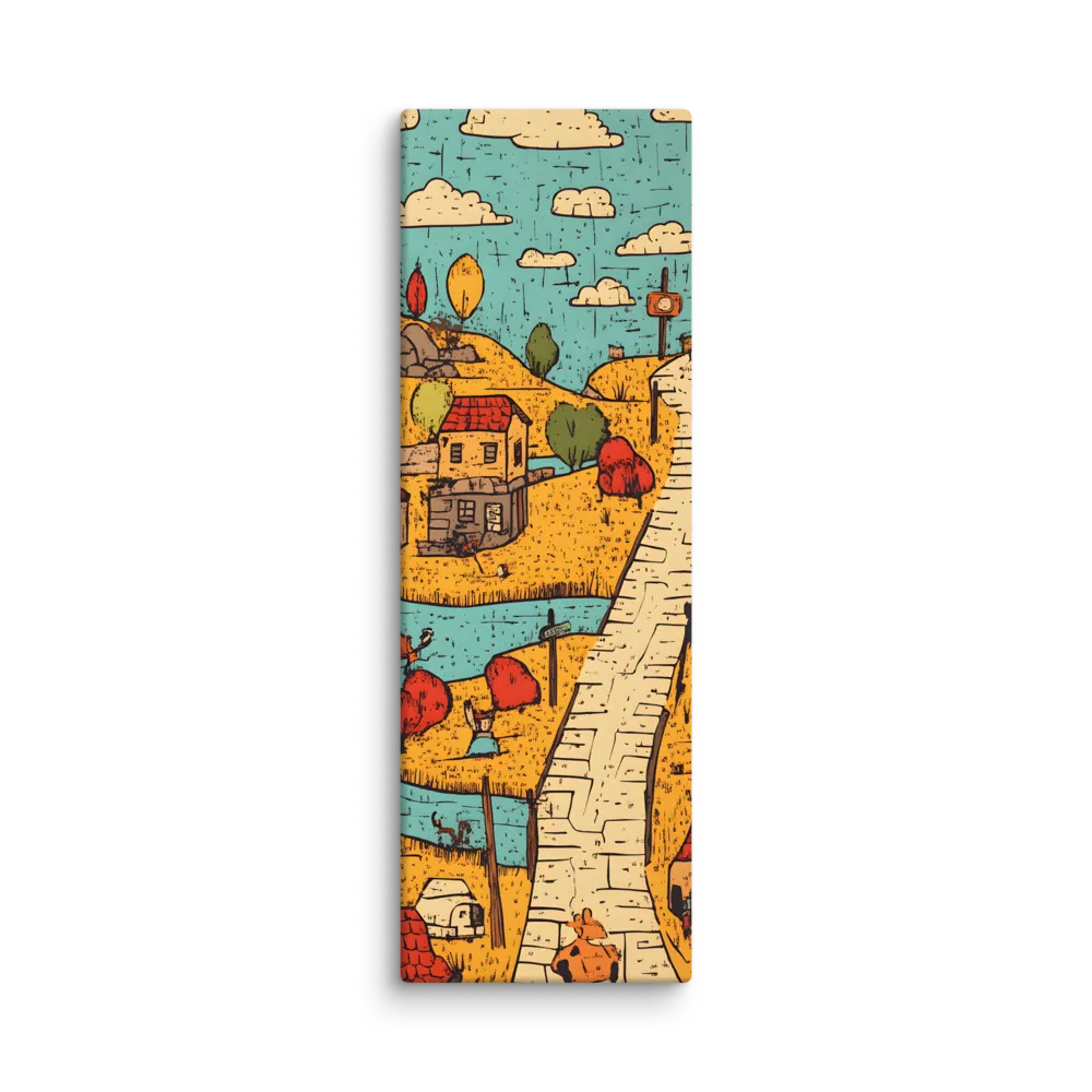 Whimsical Village Landscape | Canvas | 12″×36″
