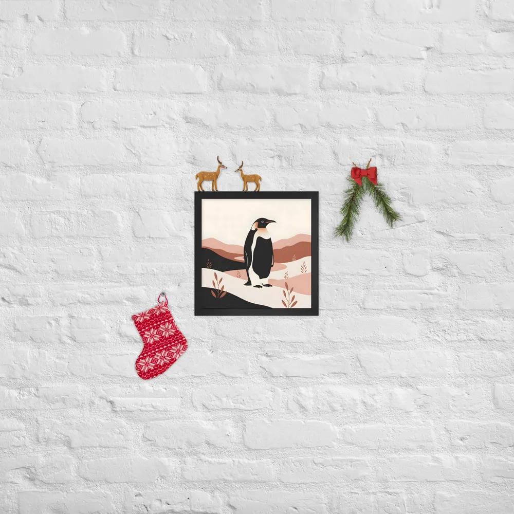 Terracotta Penguin 
 Poster with Black Frame | 12″x 12″
