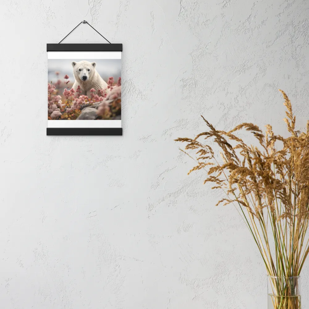 Curiosity Among Blooms: The Polar Bear | Poster With Black Wood Hanger | 8″×10″