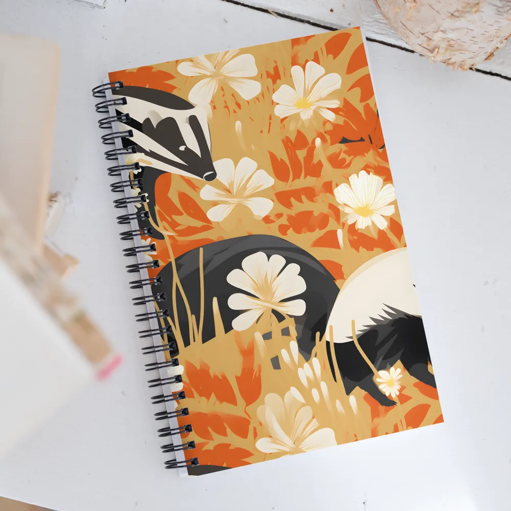 Whimsical Badgers in Bloom | Spiral Notebook