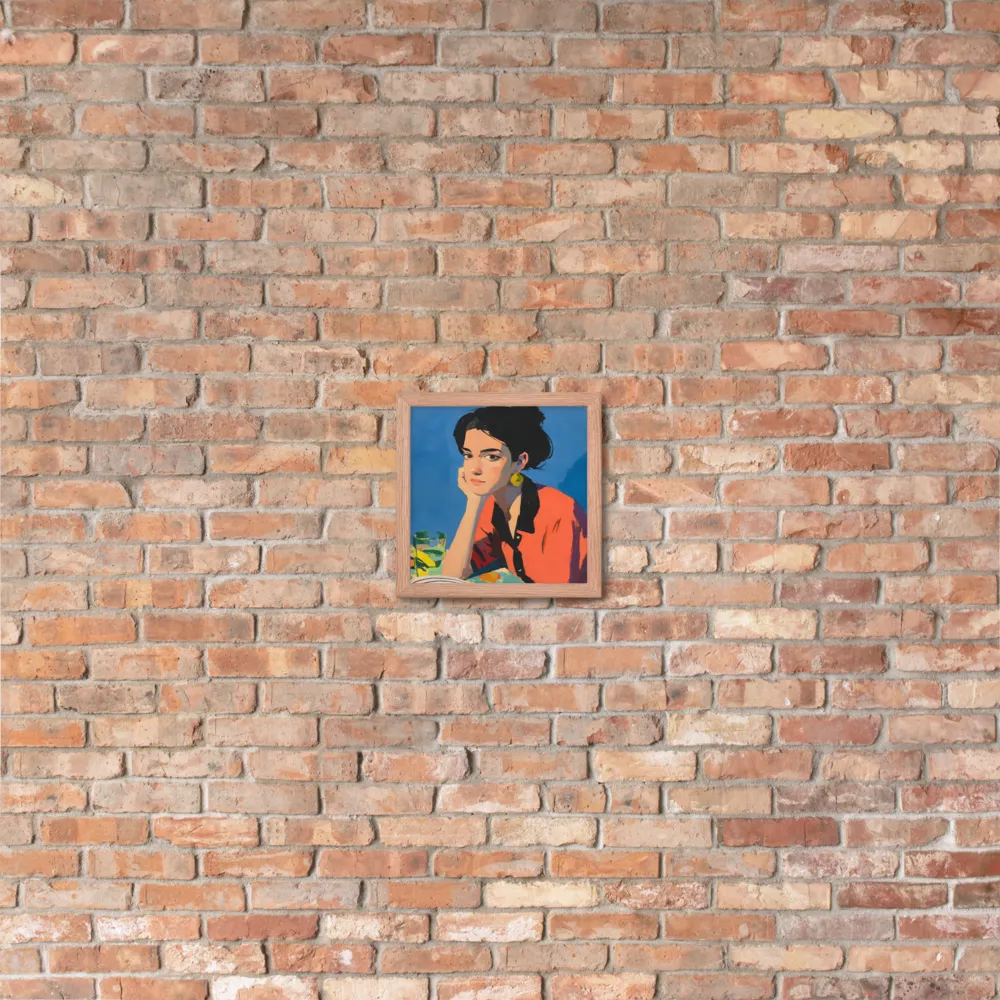 Contemplation in Blue 
 Poster with Red oak Frame | 10″x 10″