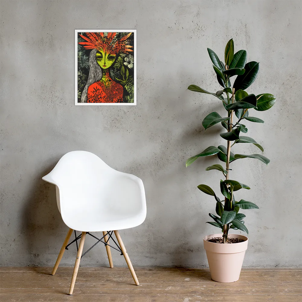 Mystical Flora: A Surreal Portrait | Poster with White Frame | 16″×20″