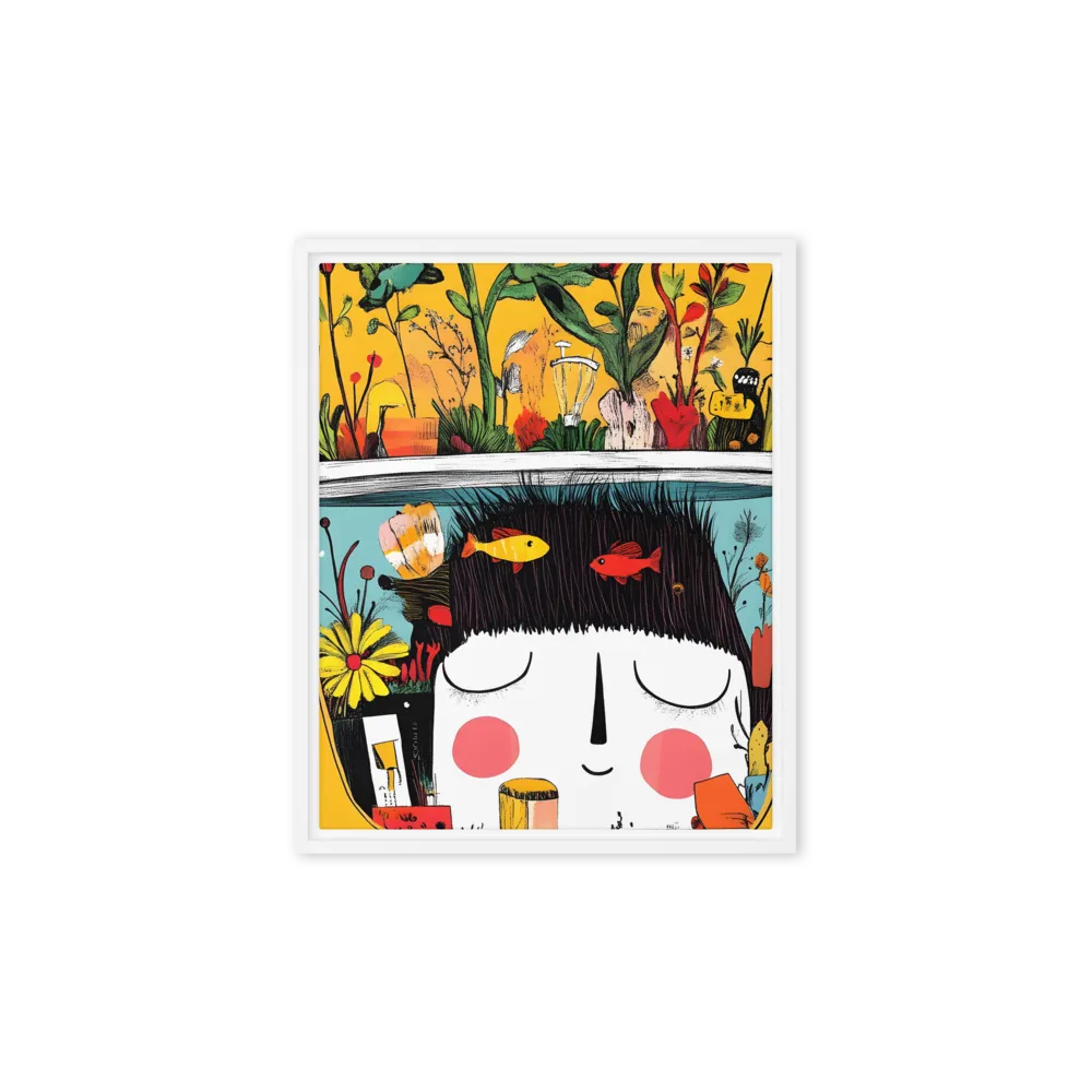 Whimsical Garden Head | Canvas with White Frame | 8″×10″