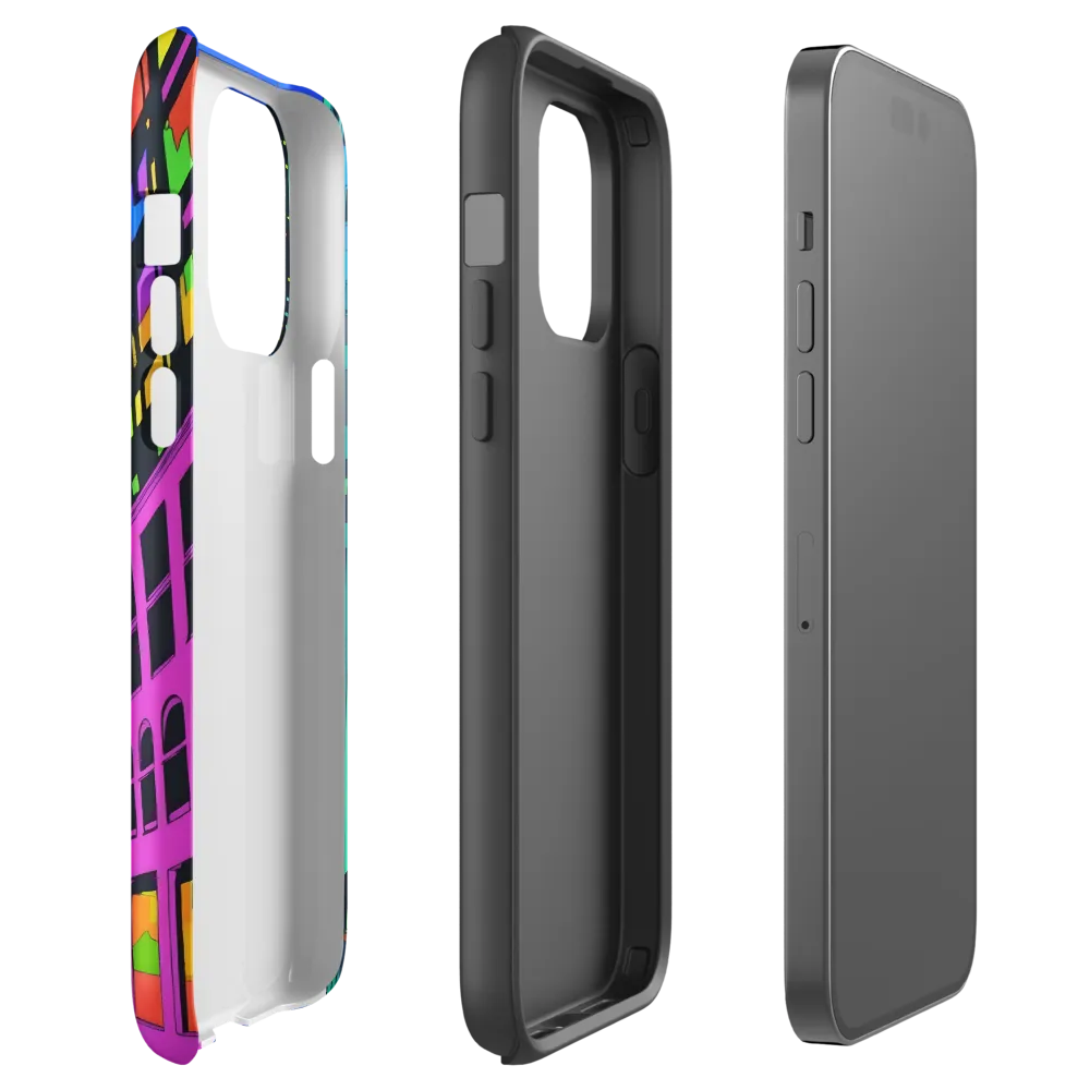 Neon Dreamscape: A Futuristic City at Dusk | Phone Case |  14 Pro Max | Tough Case | Glossy