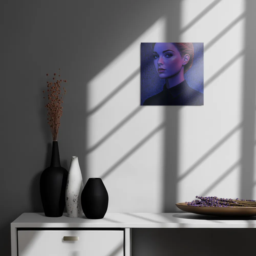 Ethereal Portrait in Blue and Red | Metal Print | 12″×12″