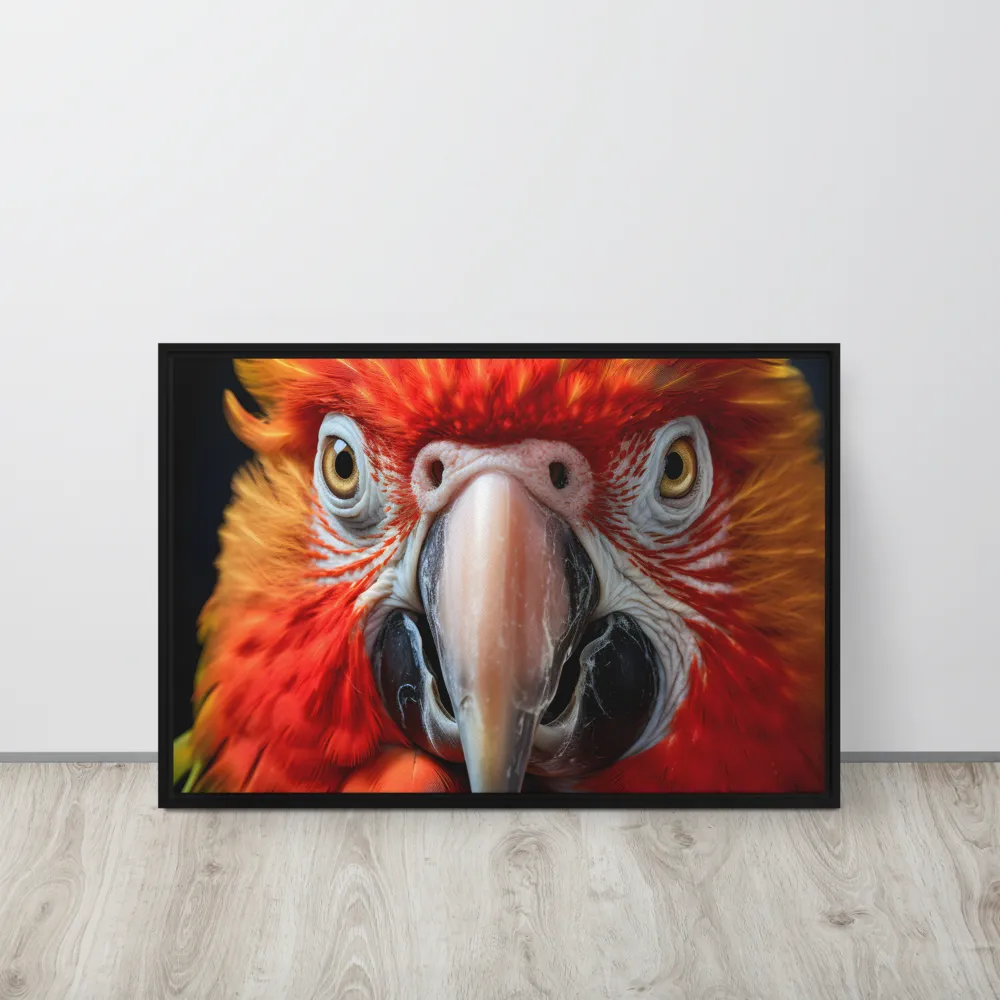 The Fiery Gaze of the Parrot | Canvas with Black Frame | 20″×30″