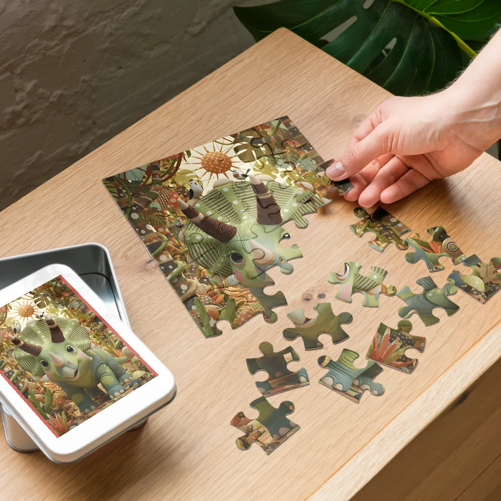 Playful Triceratops 
 Jigsaw Puzzle in Tin Box