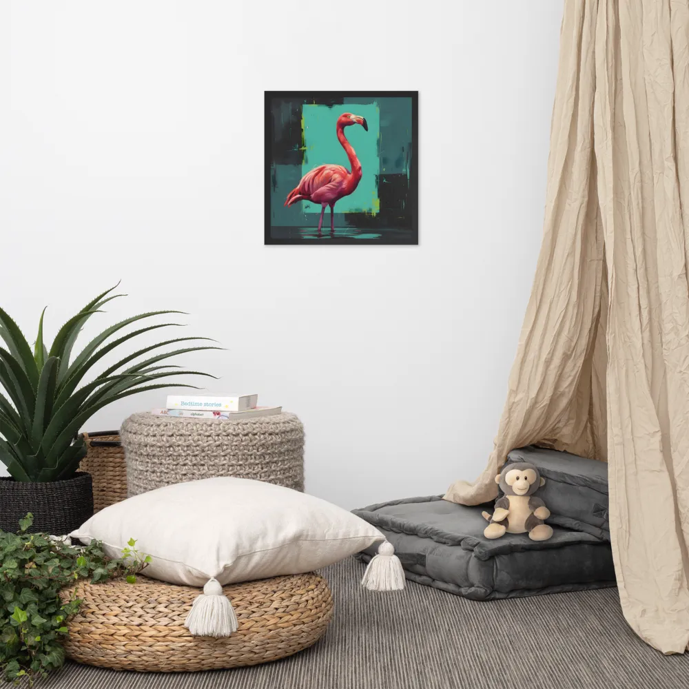 Teal Flamingo 
 Poster with Black Frame | 18″x 18″