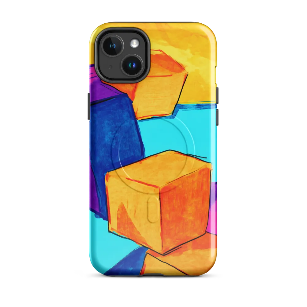 Playful Cubes in Vibrant Harmony | Phone Case |  14 Plus | MagSafe® Tough Case | Glossy