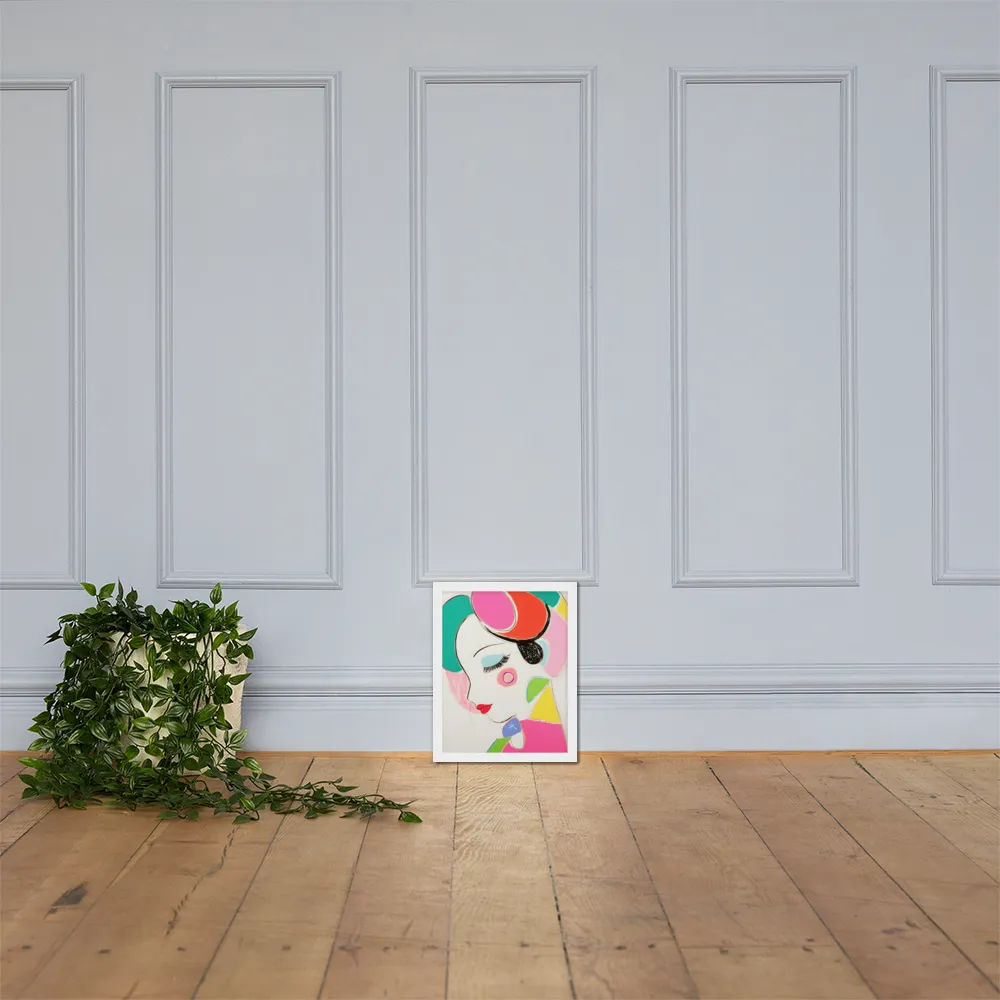 Whimsical Portrait in Colorful Abstraction | Poster with White Frame | 11″×14″