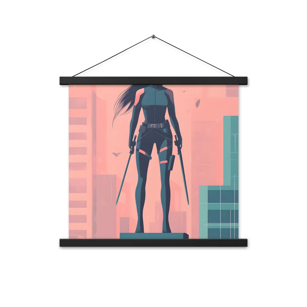 Urban Sentinel: A Warrior's Stand | Poster With Black Wood Hanger | 18″×18″