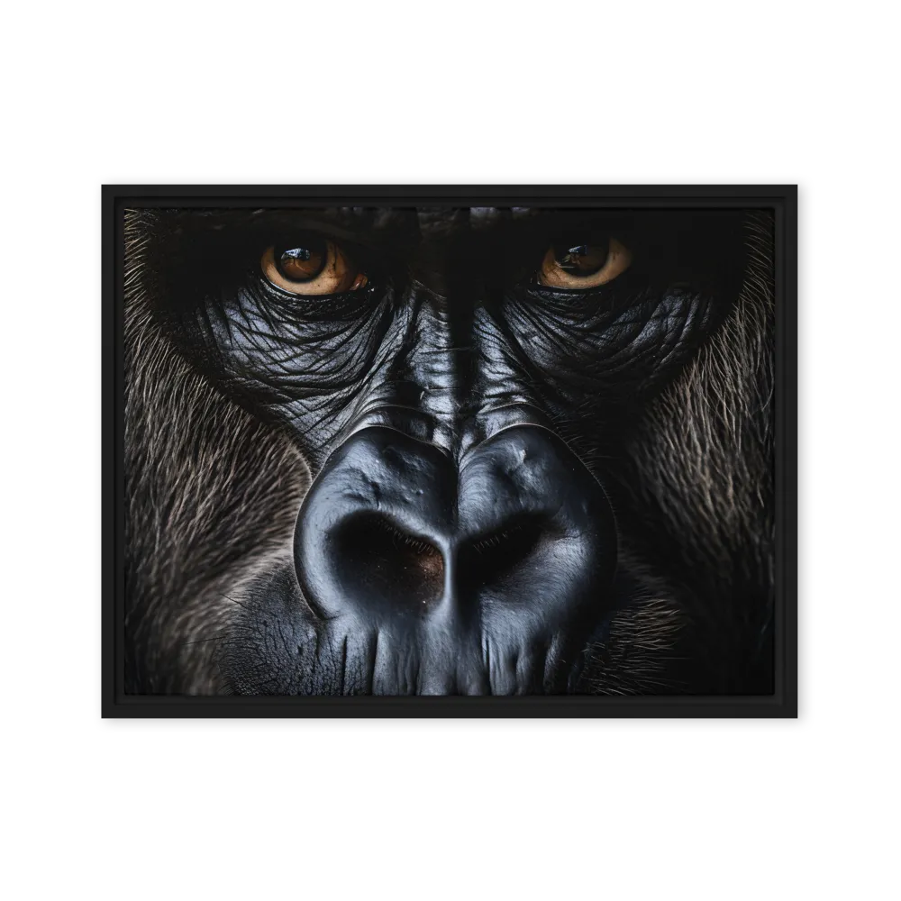 Gaze of the Wild: A Gorilla's Portrait | Canvas with Black Frame | 18″×24″