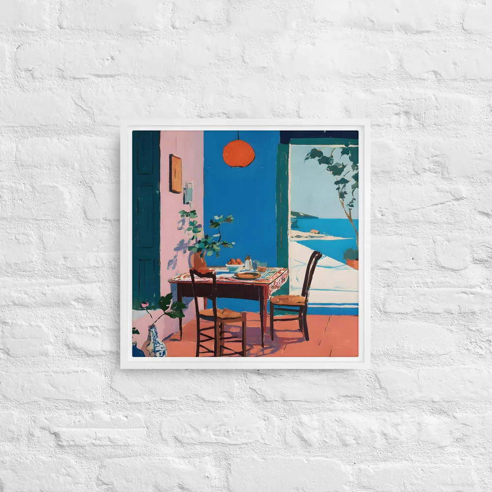 Breakfast by the Sea 
 Canvas with White Frame | 16″x 16″