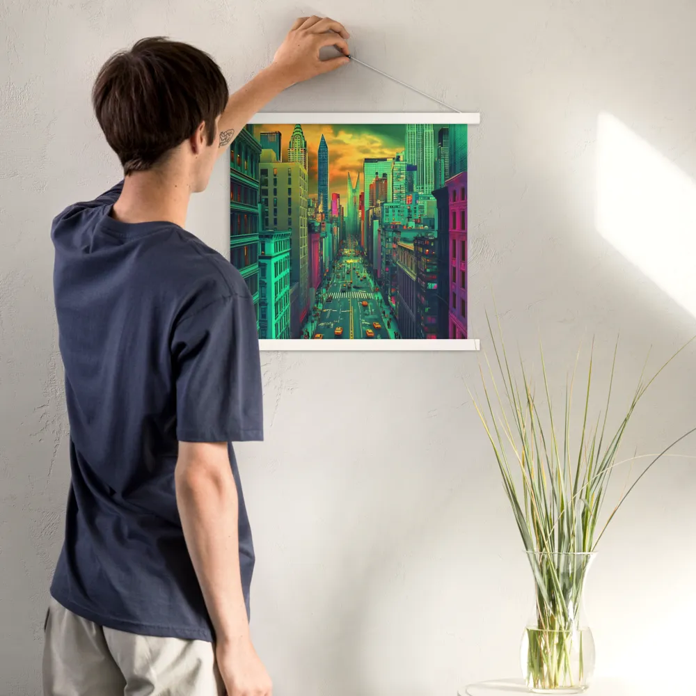 Urban Surrealism: Neon Dreams | Poster With White Wood Hanger | 18″×18″