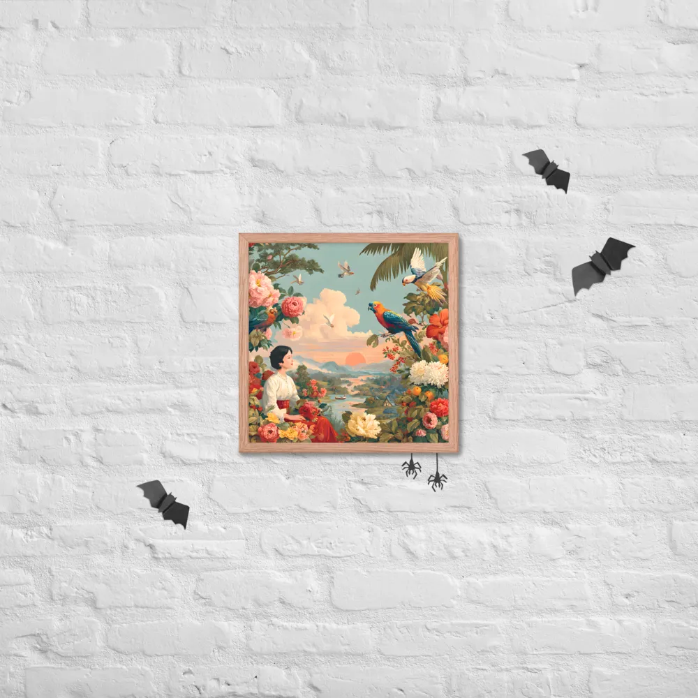 Sunset Garden Reverie 
 Poster with Red oak Frame | 16″x 16″